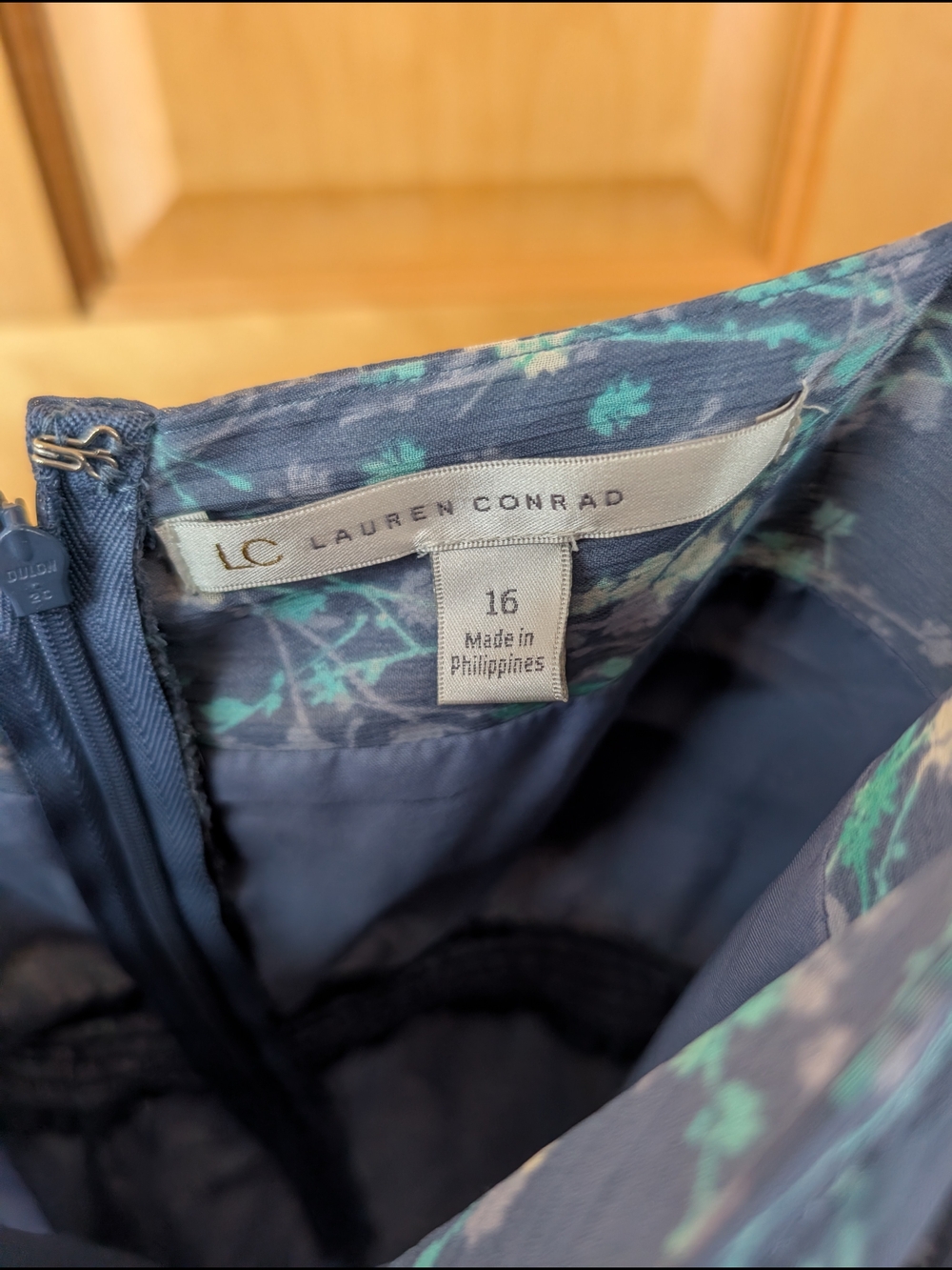 LC Lauren Conrad Teal and Navy Floral Spaghetti Strap Dress - Picture 4 of 10